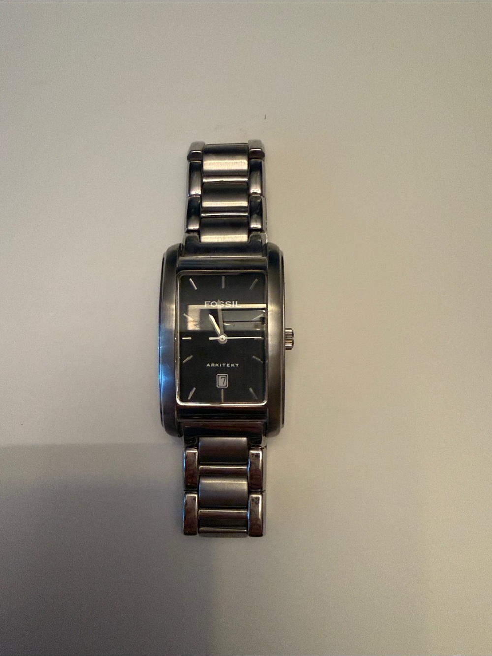 Fossil Men's Silver Rectangular Metal Bracelet Watch
